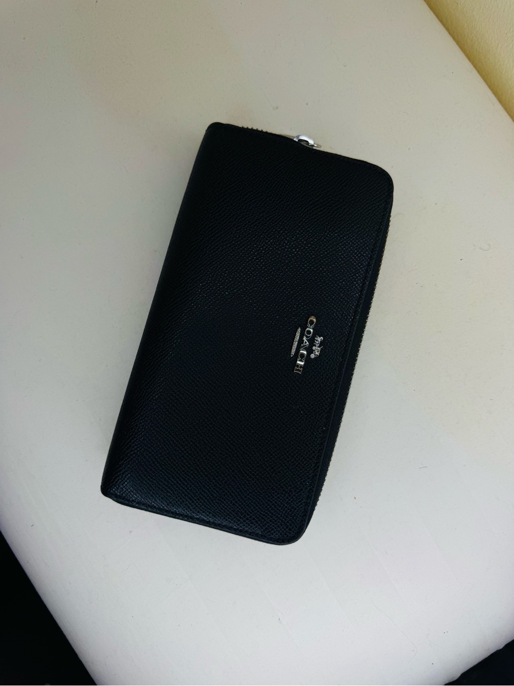 Coach Black Pebbled Leather Zip Wallet with Silver Logo